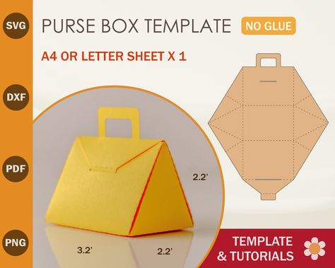 Purse Box Template, Box Packaging Design Templates, Box Templates Printable Free, Favor Box Template, Diy Gift Box Template, Box Template Printable, Paper Box Diy, Packaging Template Design, Paper Purse