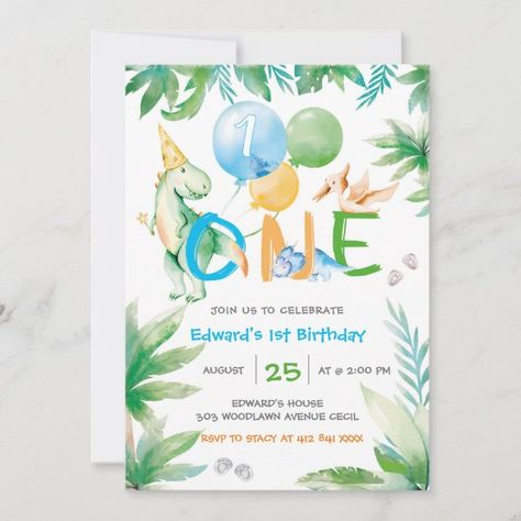 1st Birthday Dinosaur Theme, First Birthday Dinosaur Theme, Dinosaur Second Birthday, Dinosaur Third Birthday, Dinosaur First Birthday Party, Dino Birthday Invitations, Dino Party Invitation, Third Birthday Invitations, Dinosaur Party Invitations