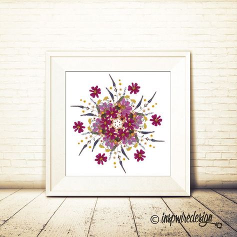 Pressed Flower Mandala No.2 by InspwireDesign on Etsy Pressed Flowers Diy, Flower Art Prints, Art Ideas For Teens, Pressed Flower Crafts, Art Deco Bathroom, Flower Art Print, Prints Design, Mandala Print, Pressed Flower Art