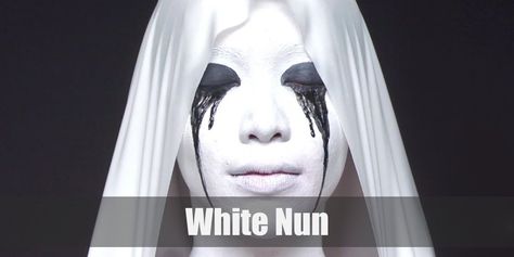 American Horror Story Costumes, Black Face Paint, White Face Paint, Nun Costume, White Veil, White Veils, Black Tears, Costume For Halloween, White Stockings