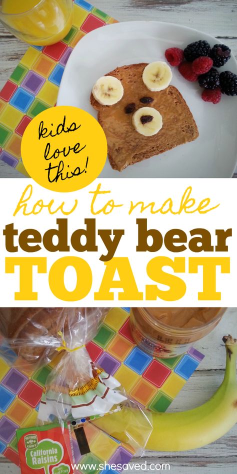 Teddy Bear Toast, Egg Quiche Recipes, Bear Toast, Mom And Toddler, Whole 30 Snacks, Preworkout Snack, California Raisins, Sleepover Things, Banana Nutella