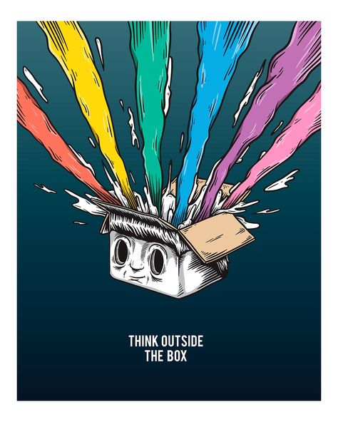 Colorful think outside the box illustration wall art print and poster. | free image by rawpixel.com Box Illustration, Free Collage, Line Paper, Free Illustration Images, Unicorn Illustration, Art Appliqué, Cute Animal Illustration, Free Vector Illustration, Free Cartoons