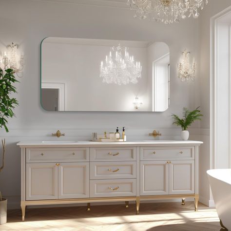 Taupe Bathroom Vanity, Double Vanity Mirrors, Frameless Bathroom Mirror, Home Gym Mirrors, Black Bathroom Mirror, Corner Bathroom Vanity, White Bathroom Mirror, Vanity Inspiration, Corner Bathroom