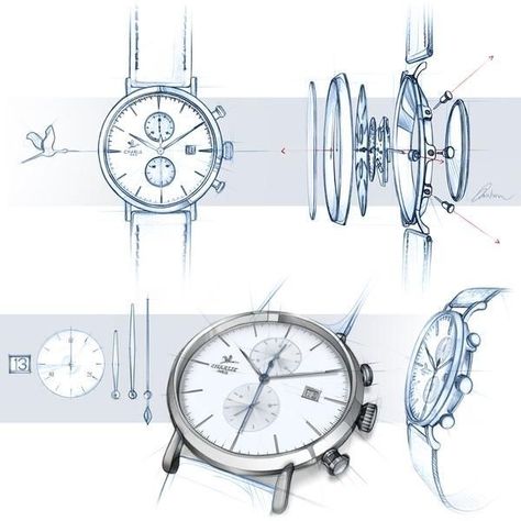 Watch Sketch, Orthographic Drawing, Product Sketches, Product Sketch, Exploded View, Design Sketching, Industrial Design Sketch, Jewellery Sketches, Sketch Inspiration