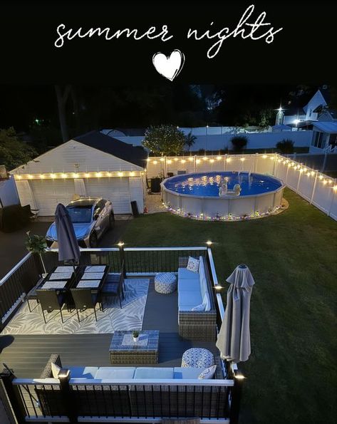 Patio Ideas With Pool, Back Patio Ideas, I Love Summer, Above Ground Swimming Pools, Backyard Inspo, Back Patio, Patio Ideas, Summer Nights, Swimming Pools