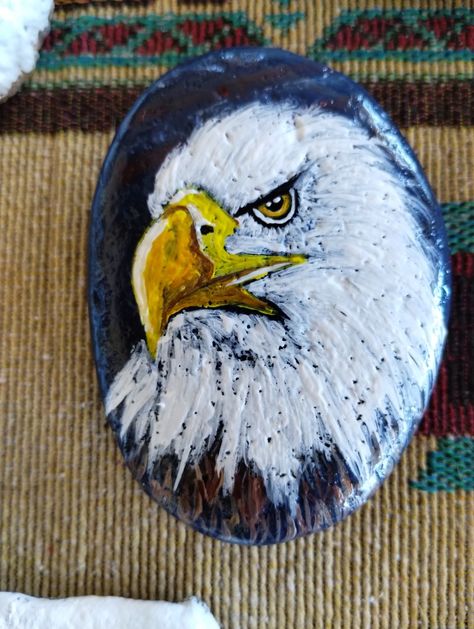 Eagle Painted Rocks, Eagle Rock Painting, Antler Tattoos, Eagle Painting, American Christmas, Eagle Rock, Eagle Scout, Painting Rocks, Egg Painting