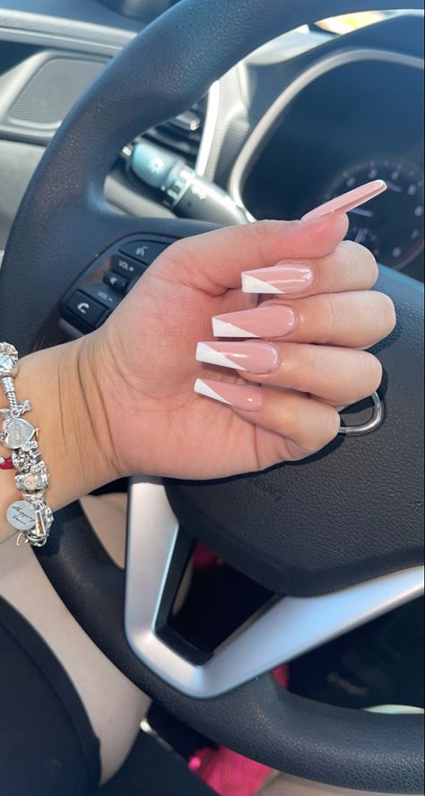 FRENCH TIP NAILS Angular French Tip, Modern French Tip Nails Coffin, Unusual French Tip Nails, Criss Cross French Tip, Slanted French Tip, Slanted French Tip Nails, Diagonal French Tip Nails Coffin, Black Triangle French Tip Nails, Modern French Tip