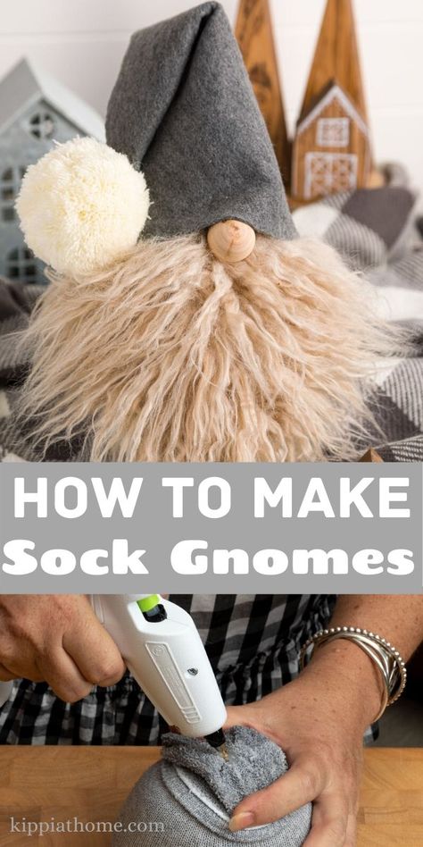 Everyone loves a gnome since they make you smile. They are so easy to make using socks and other items from the Dollar Tree or dollar store. They add a touch of whimsy to any decor or occasion. Gnome pattern and gnome hat pattern. Learn how to make some today with our easy step by step directions and video... #sockgnome #gnomepattern #kippiathome Easy Gnomes Diy, Sock Diy, How To Make Socks, Sock Gnomes, Gnomes Christmas, Diy Socks, Gnomes Diy, Christmas Crafts To Make, Dollar Store Christmas