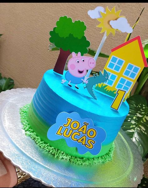 Peppa Pig George Birthday Cake, Peppa Pig Birthday Cake For Boys, George Pig Cake, George Pig Birthday Party, George Pig Birthday, Peppa Pig Birthday Party Decorations, Peppa Pig Decorations, Peppa Party, Peppa Pig Birthday Cake