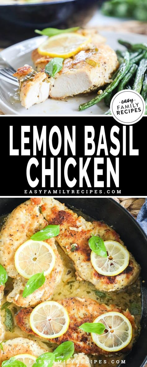 Chicken Breast Dinner Ideas, Chicken Basil Recipes, Chicken Breast Dinner, Chicken Basil Pasta, Lemon Basil Chicken, Best Easy Dinner Recipes, Chicken Breast Cutlet, Easy Pasta Dinner, Poultry Dishes