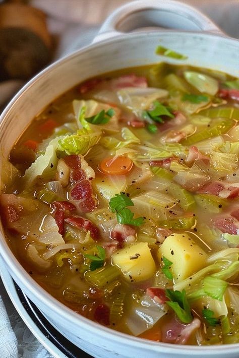 Bacon And Potatoes, All Soup Recipes, Dinners Using Bacon, Potato And Cabbage Soup, Soup Recipes Cabbage, Bacon Cabbage Soup, Soup Recipes With Bacon, Soup Recipes With Cabbage, Potato And Cabbage