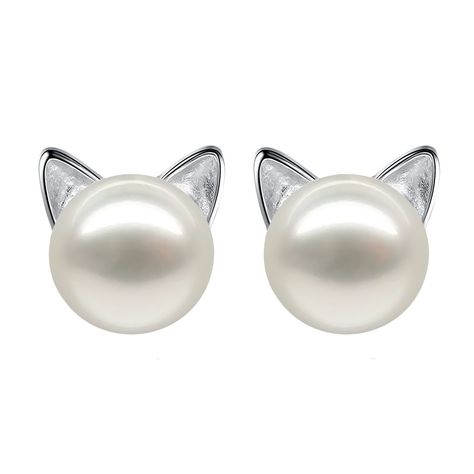 PRICES MAY VARY. Cat stud earrings matiral:925 sterling silver and Freshwater Pearl.Our pearl are all quality freshwater nature pearls,so some of the shape are round some are a little oval. The cat pearl earrings are fashinable whitegold Plating to keep color of earrings stay better. The cat earrings coming with an anti-tarnishing cloth for keeping your silver jewelry shiny and clean. Size:The sterling silver cat earrings pearl diameter is about 0.8cm-0.85cm（0.31”-0.33“）,Total cat earring diamet Cat Earrings Studs, Ear Earrings, Cat Jewelry, Cat Earrings, Pearl Stud Earrings, Earrings Sterling Silver, Pearl Studs, Cat Lover Gifts, Sterling Earrings