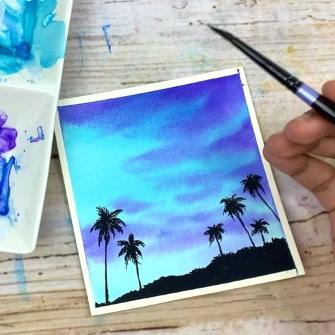 Zaneena Nabeel | Aurora by Z on Instagram: “The little pretty sky we did yesterday in my 30 Day Watercolor Challenge 💙” Watercolour Challenge, Pretty Sky, 30 Day, Aurora, Instagram