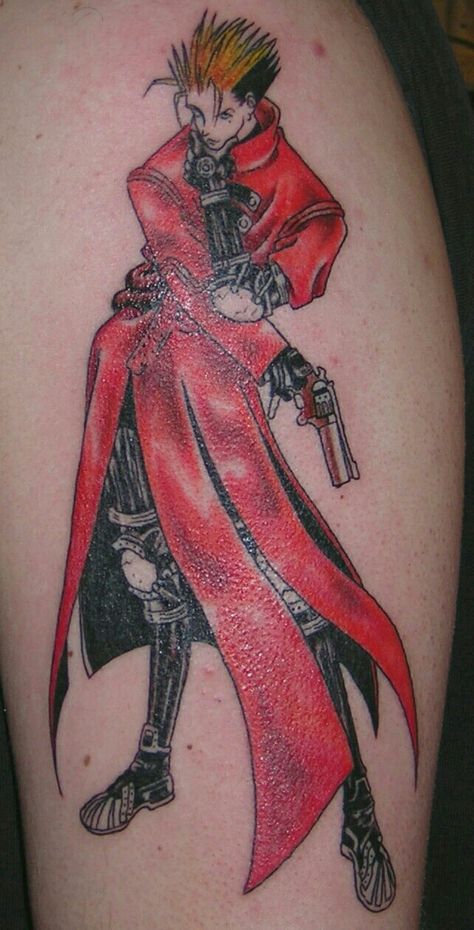 Vash Stampede Tattoo, Trigun Stampede Tattoo Ideas, Vash Tattoo, Trigun Tattoo Ideas, Stampede Tattoo, Trigun Plant, Wash The Stampede, Vash Trigun Reference, Trigun Tattoo