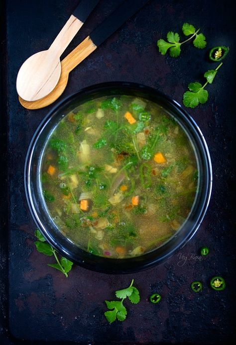 Coriander Lemon Soup | Nish Kitchen Lemon Coriander Soup Vegetarian, Cilantro Soup, Lemon Coriander Soup, Coriander Recipes, Veg Soup Recipes, Coriander Soup, Vegetarian Soups, Fitness Foods, Lemon Soup