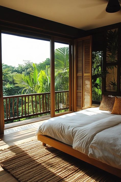 38 Scandinavian-Tropical Bedroom Retreats: Cool Minimalism Meets Lush Paradise - TastyInteriors Bali Interior Design Bedrooms, Minimal Tropical House, Tropical Oasis Bedroom, Tropical Bedroom Ideas Caribbean, Beach House Interior Bedroom, Modern Tropical Bedroom, Tropical Bungalow, Bali Interior Design, Bedroom Tropical