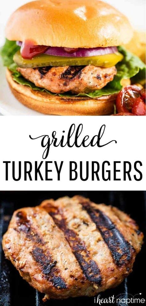 The absolute BEST turkey burgers that are moist, juicy and loaded with flavor. Only 5 ingredients and 20 minutes to prepare! #turkey #turkeyrecipes #groundturkey #burgers #grilling #grilled #grillingrecipes #grillrecipes #summer #easyrecipe #recipes #iheartnaptime Grilled Turkey Burgers Recipes, Turkey Burger Seasoning, Turkey Bbq, Grilled Burger Recipes, Best Turkey Burgers, Grilled Turkey Burgers, The Best Turkey, Bbq Turkey, Burger Seasoning