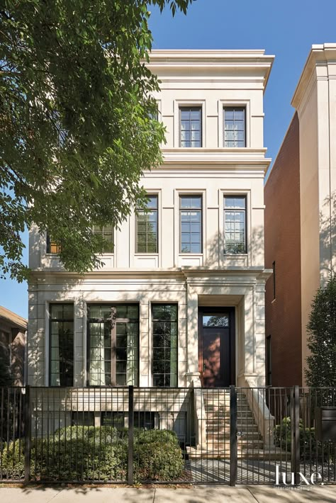 Indiana Limestone, Brownstone Homes, Limestone House, Great Room Design, Modern Cocktail Tables, Lincoln Park Chicago, Small Apartment Building, Narrow House Designs, Chicago Interior Design