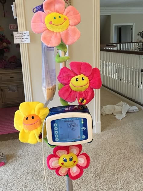 How I decorated my IV pole! #tubie #ivpole #cuteivpole Iv Pole Decorations, Iv Pole Decorations Ideas, Iv Nursing, Iv Tube, Feeding Tube Awareness, Iv Pole, Pediatric Medicine, Nursing School Inspiration, Tube Feeding