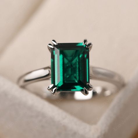 Faster shipping. Better service Emerald White Gold Ring, Silver Emerald Engagement Ring, Wedding Ring Emerald Cut, Wedding Ring Emerald, Wedding Rings Emerald Cut, Green Diamond Rings, Silver Emerald Ring, Prong Engagement Rings, Smaragd Ring