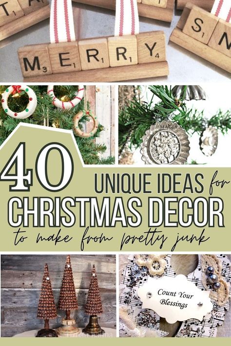 Unique Christmas decorating ideas, creative ways to decorate your Christmas home this year. You will love with these recycled Christmas crafts DIY ideas. There are over 40 ideas for creating unusual and fun Christmas decorations. Unique Christmas Decorating Ideas, Christmas Decor Diy Ideas, Unusual Christmas Decorations, Pallet Wood Christmas Tree, Creative Christmas Crafts, Upcycled Christmas, Decor Diy Ideas, Steampunk Christmas, Christmas Crafts To Sell