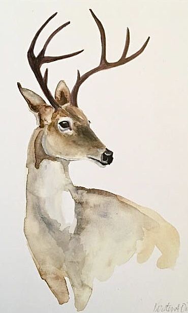 Christmas Paintings Easy, Deer Drawing, Painting In Acrylic, Hand Drawn Christmas, Watercolor Art Journal, Learn Watercolor Painting, Deer Painting, Paintings Easy, Vintage Christmas Card