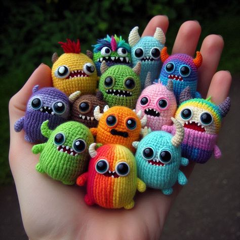 amigurumi rainbow of monsters just for inspiration its AI Crochet Monster, Monsters Inc Crafts, Crochet Toothless, Monster Games, Knitting Humor, Crochet Monsters, Minecraft Pixel Art, Knitting Techniques, Learn To Crochet