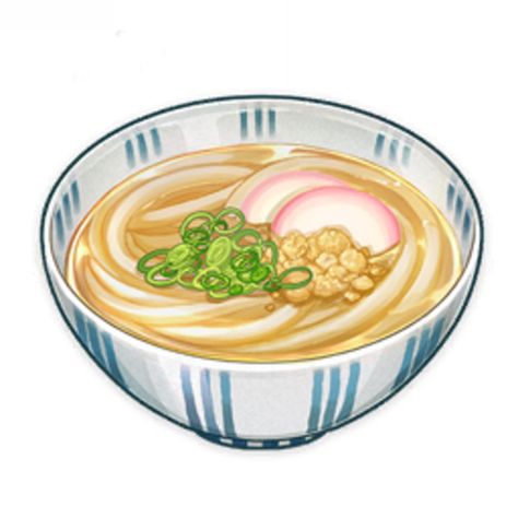 Udon Noodles is a food item that the player can cook. The recipe for Udon Noodles is purchasable from Shimura Kanbei at Shimura's for 2,500 Mora. Depending on the quality, Udon Noodles revives and restores 250/400/550 HP to the target fallen character with a 120-second cooldown. When Yae Miko cooks Udon Noodles, there is a chance Fukuuchi Udon will be created instead. Udon Recipe, Food Png, Udon Noodles, Yae Miko, Cute Food Art, Cooking Ingredients, Game Food, Food Drawing, Food Illustrations