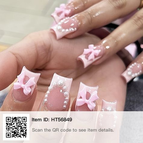 Nails Short Medium, Fake Press On Nails, Bow Nail Designs, Elegant Touch Nails, Bow Designs, Quick Nail, Short Fake Nails, Spring Acrylic Nails, Press On Nails Short