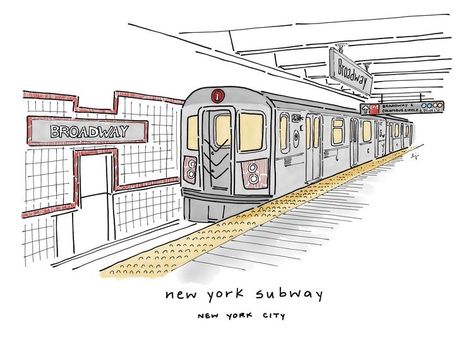 Subway Painting Art, New York Sketches, New York Art Drawing, New York City Drawing Sketches, Subway Train Drawing, Subway Tattoo, New York Doodles, Subway Painting, Subway Sketch