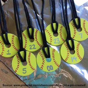 Softball Party Favor Ideas - Kid Bam Softball Party Favors, Softball Birthday Parties, Tiffany Jewellery, Nakshi Jewellery, Softball Team Gifts, Softball Party, Softball Crafts, Necklaces Red, Softball Drills