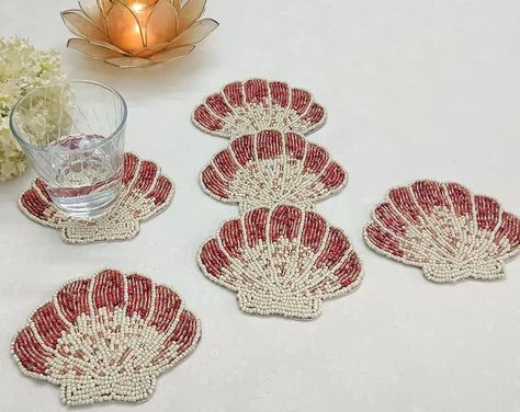 View Beaded Coasters by PDHCOLLECTIONS on Etsy Beaded Coasters, Handmade Pillows, Bead Embroidery, Beaded Embroidery, Handmade Shop, Table Linens, Coasters, India, Embroidery