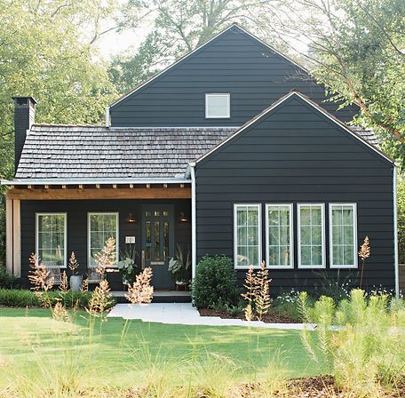 LINWOOD MODERN COTTAGE | fran-keenan-design Moody Cottage Exterior, Dark Cottage Exterior, Scandinavian Farmhouse Exterior, Fran Keenan, Exterior Cottage, Nordic Cottage, Addition Plans, Modern Cottage Homes, Scandinavian Landscape