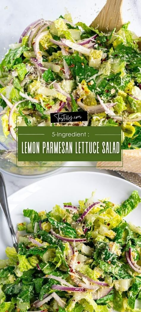 5-Minute Lemon Parmesan Lettuce Salad via @tastillyb Lemon Parmesan Salad, Parmesan Salad, Recipes By Ingredients, Corn Chowder Recipe, Onion Salad, Yummy Salads, Food Salad, Best Salad Recipes, Best Salad