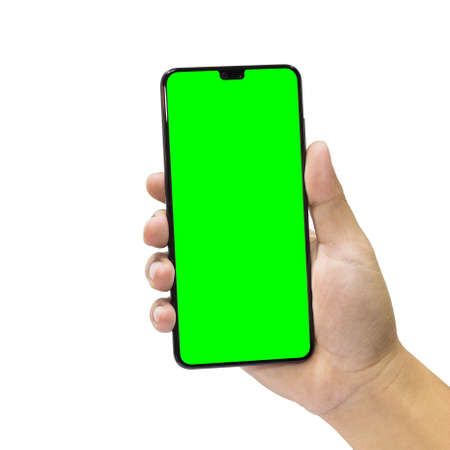 Man holding a black mobile phone with green screen isolated on a white background. Phone Png Green Screen, Mobile Green Screen, Editor Png, Phone Green Screen, Lens Flare Photoshop, Green Screen Template, Gaming Intro, Free Photoshop Text, Phone Green