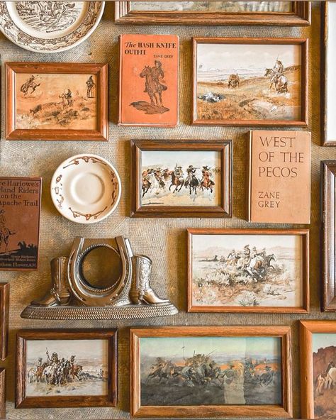 Western Framed Art, Gallery Wall Western, Southwestern Room Decor, Vintage Western Wall Art, Maximalist Western Decor, Western Vintage Decor, Vintage Western Room Ideas, Western Apartment Ideas, Western Vintage Aesthetic Western Country Home Decor, Gallery Wall Western, Western Inspired Decor, Vintage Frame Collage, Western Maximalist Decor, Western Eclectic Decor, Vintage Western Room, Western Apartment Ideas, Texas Aesthetic Vintage