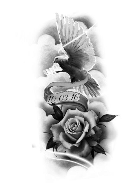 Heaven Birds Tattoo, Dove Roses Tattoo Design, Dove Tattoo Ideas For Women, Birds Sleeve Tattoo, Dove Roses Tattoo, Dove Tattoo Sleeve, Pigeon Tattoo Design, Dove And Rose Tattoo, Pigeon Tattoo