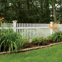 Vinyl Fences | Peerless Fence Vinyl Fence Landscaping, Garden Gates And Fencing, Vinyl Fencing, Fencing Ideas, White Fence, Fence Styles, Front Yard Fence, White Picket Fence, Fence Landscaping