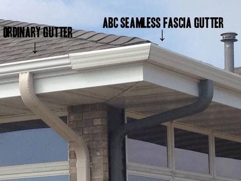 Check out the difference between our Fascia style Gutter & a regular K style Gutter.  Ours holds 1/3 more water, carrying down your larger downspouts to alleviate your water issues.  abcseamless.com  #steelgutters #seamlessgutters #abcseamless Fascia Gutter, Gutter Colors, House Rehab, Building Details, Seamless Gutters, Steel Siding, Copper Gutters, Water Issues, How To Install Gutters