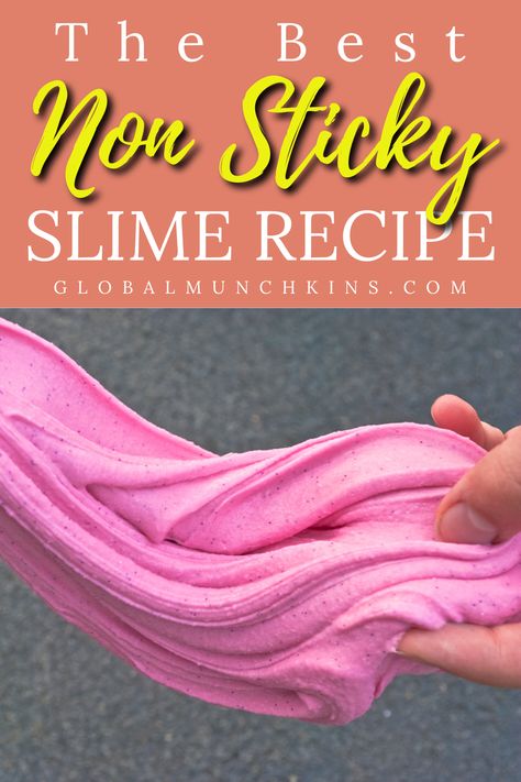 If you have been following us for awhile now, you know our Family loves fun games and activities! That said, you are going to love our Non Sticky Slime Recipe. Not only is it incredibly easy to make, and that is coming from mom who is an epic Pinterest craft failure, but it also only uses 4 ingredients and it’s NOT sticky!!! #familyguide No Mess Slime Recipe, Non Sticky Slime Recipe, Non Sticky Slime, Non Stick Slime, Non Toxic Slime, How To Make Slime Not Sticky, Not Sticky Slime Recipe, Non Sticky Slime Recipe Easy, Butter Slime Recipe With Cornstarch