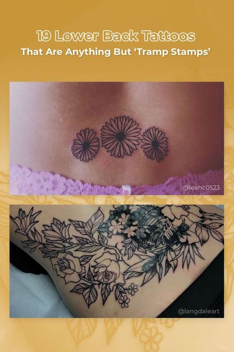 Lower Back Piece Tattoos For Women, Low Back Tattoo Cover Up Ideas For Women, Lower Back To Hip Tattoo, Tattoo Ideas Female Lower Back Cover Up, Floral Lower Back Tattoo Women, Tramp Stamp Cover Up Tattoos Back Pieces, Lower Back Scar Tattoo, Feminine Back Tattoos Cover Up, Low Back Cover Up Tattoo