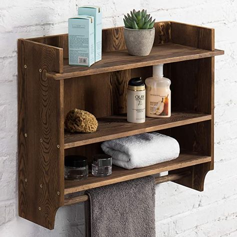 Bar Bathroom Ideas, 40s Home, Towel Rack Ideas, Wood Towel Bar, Toilet Paper Shelf, Bathroom Towel Shelf, Wallpapers Jesus, Nursery Beige, Wooden Bathroom Shelves