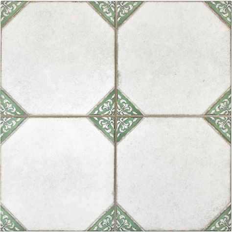 Discover York Green Pattern Tiles, where classic elegance meets vintage charm. Featuring a refined green and white colour scheme and an intricate geometric design, these tiles perfectly capture the essence of traditional Victorian style. Ideal for both walls and floors, they transform any room into a sophisticated haven. Their R10 antislip rating ensures safety without ... Glass Tile Bathroom, Modular Tile, Exterior Wall Tiles, Garage Floor Tiles, Tiles Direct, Pattern Tiles, Deck Tile, Modern Tiles, Italian Tiles