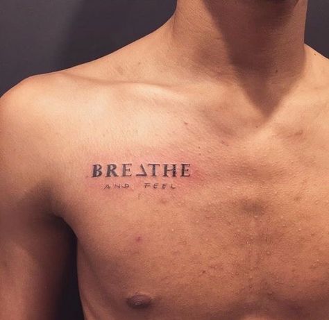 Shoulder Bone Tattoo Men, Man Tattoo Ideas Chest, Chest Word Tattoos For Men, Chest Text Tattoo Men, Mens Collar Bone Tattoo, Chest Tats Men, Clavicle Tattoo For Men, Small Chest Tattoo Men, Chest Quotes