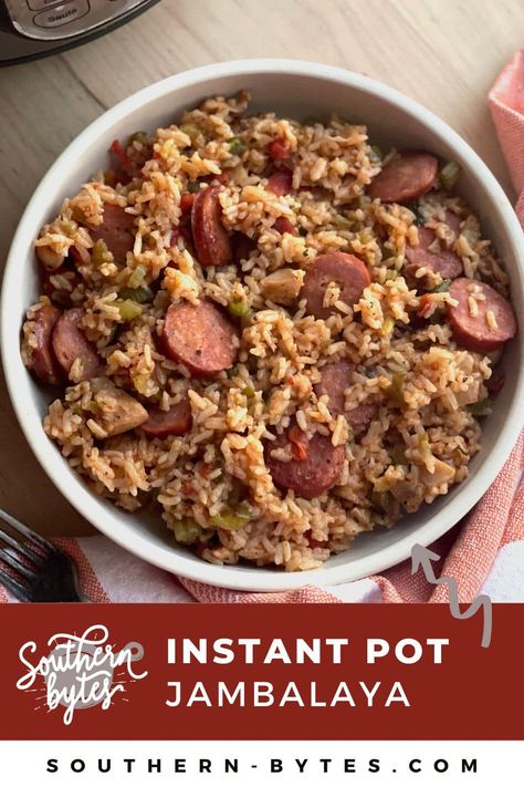 Enjoy this Easy Instant Pot Jambalaya recipe with andouille sausage, chicken, shrimp, and flavorful Cajun seasoning for a delicious weeknight meal. Instant Pot Chicken And Sausage Jambalaya, Slow Cooker Jambalaya Recipe, Creole Jambalaya Recipe, Jambalaya Recipe Instant Pot, Instant Pot Jambalaya, Sausage Jambalaya Recipe, Andouille Sausage Recipes, Slow Cooker Jambalaya, Chicken And Sausage Jambalaya