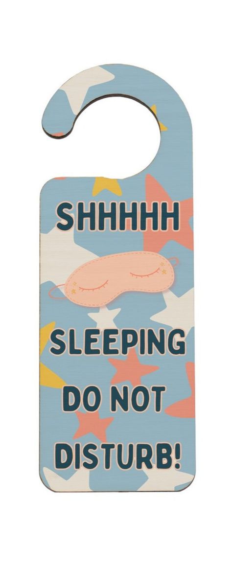 Introducing our beautiful Full Colour Plywood Door Hanger, specially designed to add a touch of tranquility to your bedroom. This stunning, quality plywood sign features a captivating full colour design that will effortlessly complement any home decor. With its charming message that reads 'Shhhhh Sleeping Do Not Disturb', this door hanger is the perfect way to ensure a peaceful and uninterrupted sleep. It makes a thoughtful gift for anyone who values their sleep and dreams. Whether you're lookin Signs For Door, Bedroom Door Decor, Enchanting Bedroom, Plywood Sign, Bedroom Door Handles, Do Not Disturb Door Hanger, Plywood Door, Printable Diy Crafts, Do Not Disturb Sign