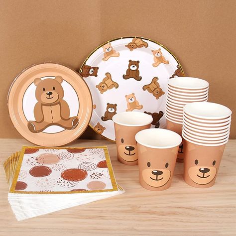 Teddy Bear Birthday Theme, Baby Bear Birthday Party, Teddy Bear Picnic Birthday Party, Teddy Bear Birthday Party, Baby Shower Plates, Bear Baby Shower Theme, Picnic Birthday Party, Idee Babyshower, Teddy Bear Party