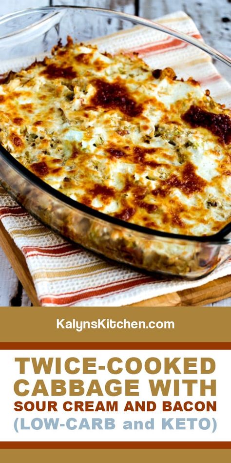 Twice Cooked Cabbage With Sour Cream And Bacon, Keto Kale Recipes, Cabbage Keto Recipes, Cabbage Keto, Keto Cabbage Recipe, Bacon Cabbage, Cabbage Casserole Recipes, Baked Cabbage, Keto Side