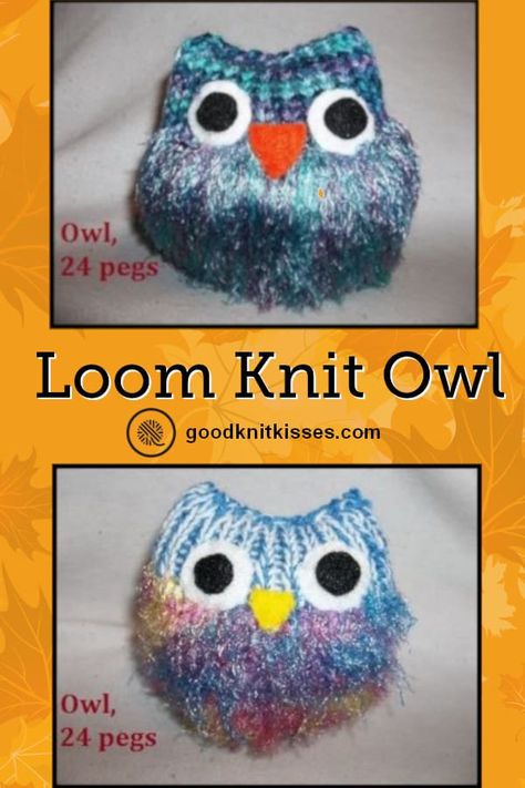 Loom Knit Owl stuffie or keychain! Use a 24-peg or 12-peg flower loom to make this cutie. https://www.goodknitkisses.com/loom-knit-owl/ #goodknitkisses #loomknit #loomknitting #knitstuffies #knitanimals #knittoys Loom Animals, Knit Loom, Flower Loom, Round Loom Knitting, Circle Loom, Loom Knitting Tutorial, Loom Knitting Stitches, Loom Crochet, Knitted Owl