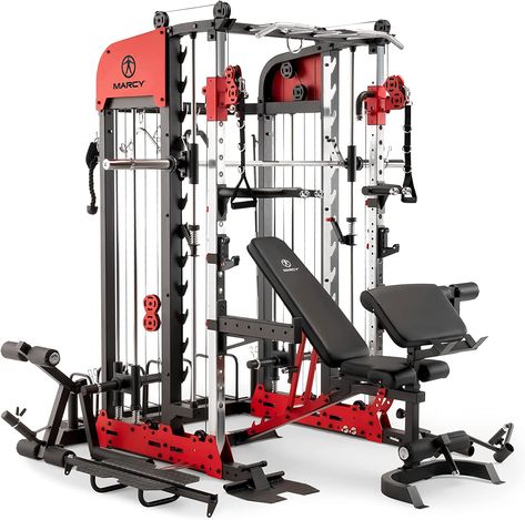 Home gym system Weight training equipment Smith cage Marcy Pro Deluxe Weightlifting machine Strength training Full-body workout Fitness equipment Versatile exercise machine Gym-quality equipment Marcy Home Gym, Pull Up Station, Barbell Pad, Half Rack, Weight Bar, Dip Bar, Power Tower, Smith Machine, Strength Training Equipment